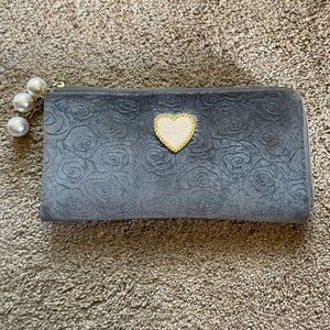Betsy Johnson Grey Velvet Rose Wallet